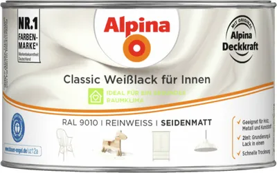 Produktbild von Alpina Classic Weißlack für Innen Reinweiß 300 ml seidenmatt