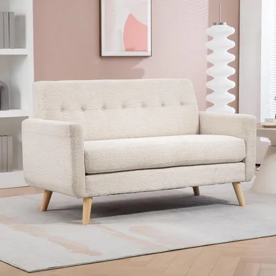 Produktbild von SUGIFT samtweicher Polsterstoff, 2-Sitzer Sofa Zweisitzer Couch, kompaktes Küchensofa, Beige  |  Gummiholz-Beine  |  16 cm Sitzpolster  |  134 x 71 x 82 cm