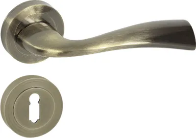 Produktbild von DOMINO Türgriff Drückergarnitur BB-Buntbart Set | Rund BB Rosette | Türklinke für Zimmertür, Bürotür, Kellertür & Innentür | Türbeschläge aus Aluminium | Bronze Türdrückergarnitur |FLY-R ECO M3