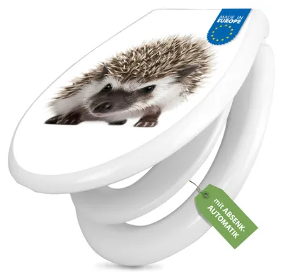 Produktbild von banjado Familien WC Sitz weiß mit Kindersitz und Absenkautomatik und Motiv Igel [TDWK 10202]