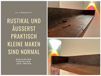 Produktbild von LS-LebenStil Holz Ziegelform Wandregal 45x15cm Braun Recycelt Küchenregal Bücherregal Wandboard Ablageboard Gewürzregal Dekoregal Schweberegal Bad