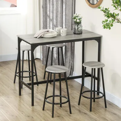 Produktbild von Bartisch-Set 5-teilig Grau Industrial, Bartisch & 4 Barhocker MDF Metall, einschiebbare Hocker Küche | 110 x 50 x 89,5 cm | 19,8 kg | 4 Personen
