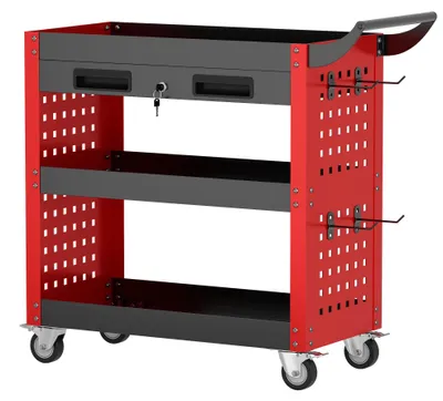 Productafbeelding van Werkplaatswagen Met Pegboard - 150 Kg Draagkracht - 78x35x70 Cm - Metaal - Rood