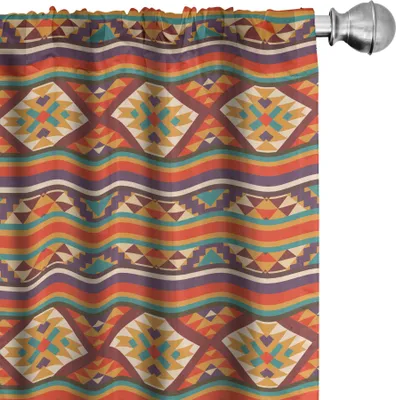 Produktbild von ABAKUHAUS Bunt Vorhänge, Gardinen, Mosaik inspiriert horizontale Linien mit ethnischen Grafikfiguren Aztec Design, 2 Stück 75 x 175 cm, Mehrfarbig
