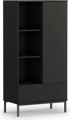 Produktbild von Regal Querty im modernes Stil, Hochkommode mit Schublade und Tür, mit Einlegeböden (Farbe: Schwarz)
