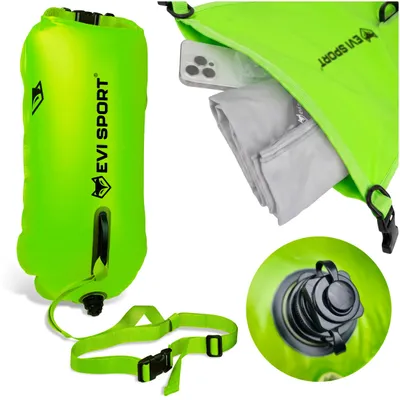Produktbild von EVI SPORT AquaShield Schwimmboje 20L, Sicherheitsboje mit Trockentasche, Aufblasbar, Verstellbarer Gurt für SUP & Freiwasser, , Neongrün