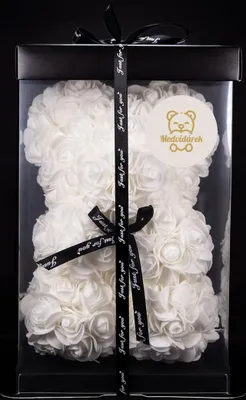 Produktbild von Teddy Bear Classic Teddybär aus Rosen 25 cm Geschenk -packte - Weiß