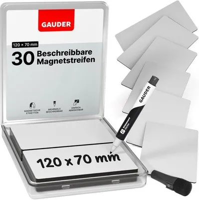 Produktbild von Magnetische Etiketten - Herbruikbare Magnetborden für Tafeln, Whiteboards, Kanban-Boards und Kühlschränke - Magnetkarten mit Marker (30 Stück, 120 x 70 mm)