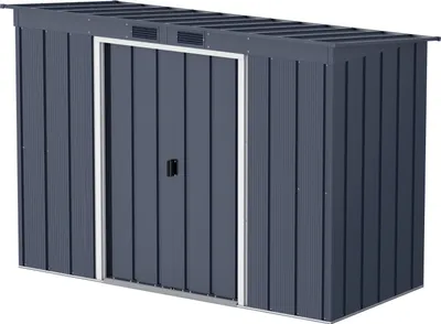 Produktbild von Duramax Metall Gartenhaus 263x113 Geräteschuppen Garten Gerätehaus Schiebetür, H. 181 x B. 263 x T. 113 cm, Metall