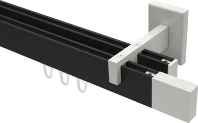 Produktbild von Interdeco Innenlaufstange / Gardinenstange mit Innenlauf Schwarz / Weiß, Typ Smartline Lox (Quader), 14x35 mm 2-läufig, 420 cm