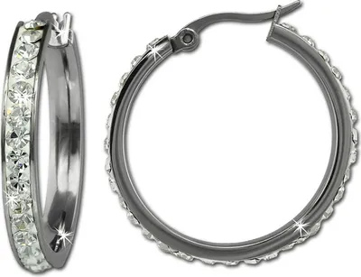 Immagine prodotto di Orecchini Amello da donna in acciaio inossidabile con zirconi scintillanti a cerchio bianchi 30 mm D2ESOS04W