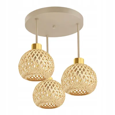 Produktbild von Luxolar LED Deckenlampe 3-flammig E27 Rattan Boho Beige/Grau - Verstellbar Hängelampe für Schlafzimmer, Küche über Esstisch Wohnzimmer