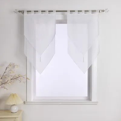 Produktbild von Delien Scheibengardinen mit Schlaufen Doppelschicht Bistrogardine küche Gardinen Halbtransparent Voile Vorhänge Weiß BxH 45x90cm 2 Stück