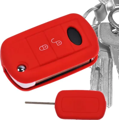 Produktbild von Auto Schlüssel Hülle Silikon Schutz Cover Rot kompatibel mit Land Rover Range Rover Sport LS Dicsovery III 2 Tasten Klappschlüssel