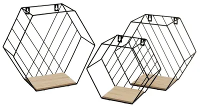 Produktbild von Set mit 3 Wandregalen aus Metall und MDF in Schwarz