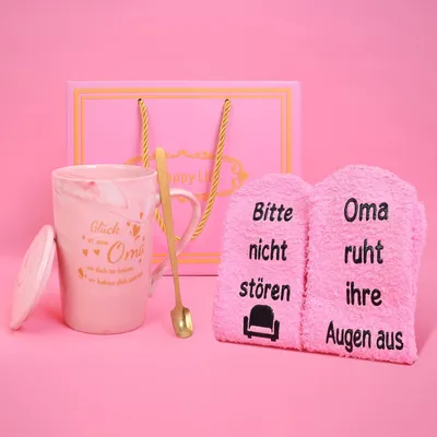 Produktbild von Geschenkset Tasse und Socken für Oma, Baumwolle, Größe 36-42, Rosa