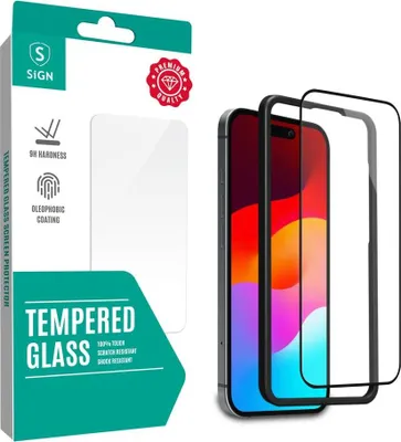 Produktbild von Full Cover Displayschutz aus gehärtetem Glas für iPhone 16 mit Montagerahmen