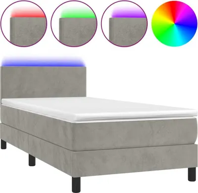 Produktbild von Boxspringbett mit Matratze & LED Hellgrau 90x190 cm Samt