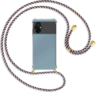 Produktbild von Handykette Backcover-Schutzhülle mit Band (Metall goldfarben) für Xiaomi Poco M5 (6.58'') - blau+beige