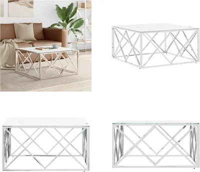 Produktbild von vidaXL Couchtisch Silbern 80x80x40 cm Edelstahl und Glas - Couchtisch - Couchtische - Beistelltisch - Sofatisch