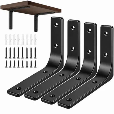 Produktbild von Regalwinkel Schwerlast 4 Stück Schwarz Metall L-Form 150x125mm mit Schrauben