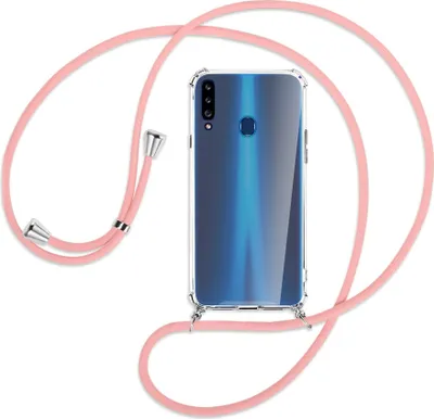 Produktbild von Handykette Backcover-Schutzhülle mit Band (Metall silberfarben) für Samsung Galaxy A20s - rosa