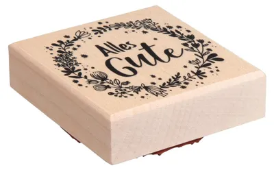 Holzstempel Blumenkranz "Alles Gute", 7 x 7 cm, 1 Stück, natur