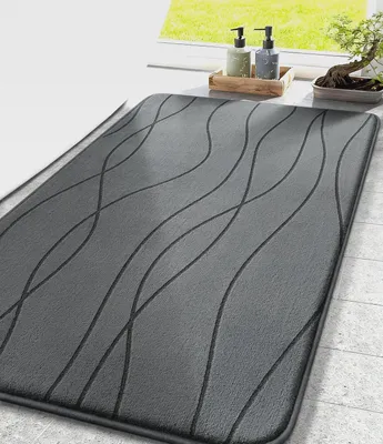 Produktbild von Badezimmerteppich Memoryschaum Badematte rutschfest Badvorleger Waschbar Weich Saugfähig Badteppich Duschvorleger für Badezimmer Dunkelgrau, 50x80cm