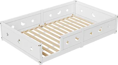 Produktbild von Kinderbett 140 x 200 cm mit Sicherheitsgittern und Lattenrost – Massivholz Kiefer – Weiß