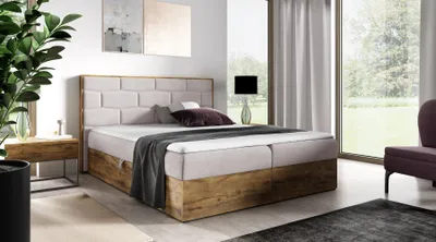 Produktbild von Kontinentales Bett 120x200 CHANTELLE 9 - Wotan Eiche / Beige + GRATIS Matratzenauflage