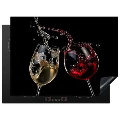 Produktbild von KitchenYeah© Herdabdeckplatte Rotwein - Weißwein - Glas - Schwarz , 70x52cm, Küche Deko, Glaskeramikkochfeld Herdabdeckung, Abdeckplatte fùr Kochfeld