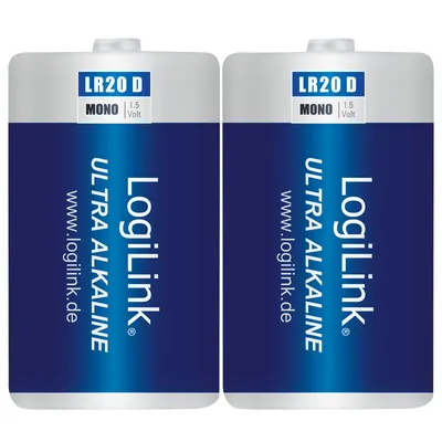 Produktbild von LogiLink LR20B2, Einwegbatterie, D, Alkali, 1,5 V, 2 Stück(e), 10200 mAh