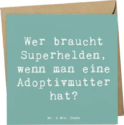 Produktbild von Mr. & Mrs. Panda Glückwunschkarte Spruch Adoptivmutter Heldin - Meeresbrise - Geschenk, Alltagshelden, Freude, Adoption, handgemacht, Unterstützung, doppelkarte, Familie