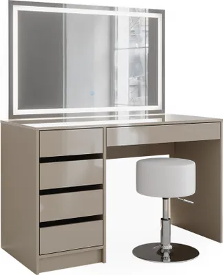 Produktbild von Schminktisch Vicco Sherry Greige 120 cm mit LED-Spiegel und Hocker, Model 47702