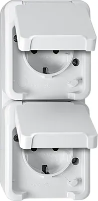 Produktbild von Merten MEG2328-8019 Schutzkontakt-Doppel-Steckdose, senkrecht angeordnet mit BRS, polarweiß, AQUASTAR