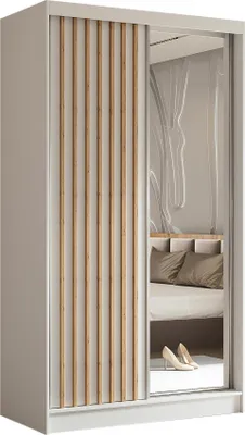 Obrázek produktu pro BEAUTYSOFA Šatní skříň s lamelami HELIX 120 cm - moderní styl šatní skříně s posuvnými dveřmi a zrcadlem (bílá+ Artisan)