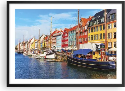 Produktbild von Gerahmtes Poster - Schwarzer Rahmen - Kopenhagen Nahavn Schiffe - 70x50 cm - Wand Bild - Wanddeko - Wandbilder - Wandposter - Bilderrahmen - Bilder - Kunstdruck - Wandbild - P2BAA70x50-4205
