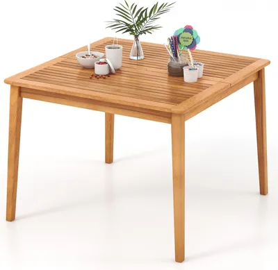 Produktbild von GOPLUS Gartentisch, Terrassentisch rechteckig mit 5cm Schirmloch, Holztisch wetterfest aus Akazienholz, Outdoor Esstisch, Natur (S)