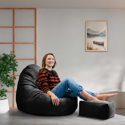 Produktbild von Dreamroots Puff, Sitzsack 90x90x100 cm Sitzsack mit Füllung, Fußhocker und Bezug, Black Beauty
