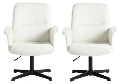 2er-Set Bürostühle, drehbar, höhenverstellbar, Bouclé, Weiß