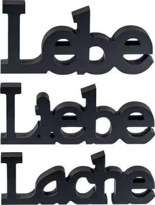 Produktbild von 3er Set Schriftzug Lebe Liebe Lache Schwarz MDF Holz Deko Aufsteller Tischdeko