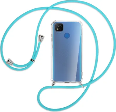 Produktbild von Handykette Backcover-Schutzhülle mit Band (Metall silberfarben) für Xiaomi Redmi 9C - türkis