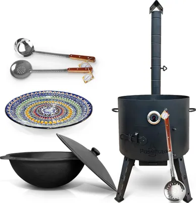 Produktbild von Gusseisen Kazan 22 L Kasan mit Feuerofen Utschak Ø 49 cm. Lagan Uchag