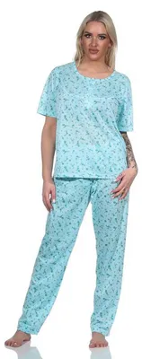 Produktbild von Damen Pyjama Hose & Shirt Schlafanzug Pyjama-Set; Grün/L