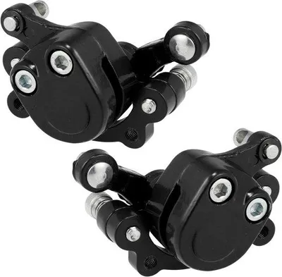 Produktbild von Motorrad-Scheibenbremssättel, links und rechts, schwarz, aus Aluminium, abriebfest.