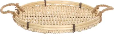 Produktbild von HBX natural living Tablett Dekoration rund Rattan beige 35cm mit Griffen