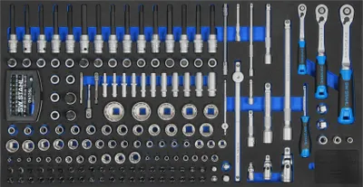 Produktbild von SW-Stahl Z3011-3 Werkstattwagensortiment, Steckschlüssel 1/4“, 3/8“, 1/2“, mit Ratschen, 203-teilig