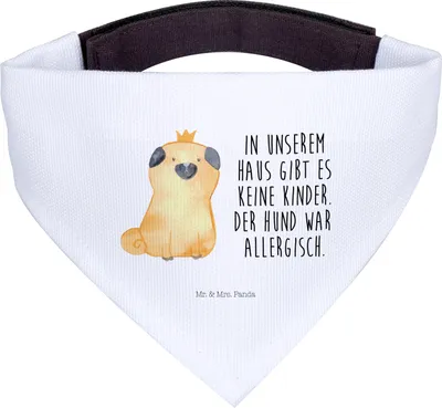 Produktbild von Mr. & Mrs. Panda Bandana Mops Krone - Weiß - Geschenk, Haha, Hund, Sprüche, König, Königlich, Hunde Hals Tuch, Halstuch, Dreieckstuch, Hundehalstuch