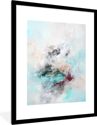 Produktbild von MuchoWow® Gerahmtes Poster Abstrakt - Malerei - Blau 60x80 cm - Poster mit Schwarzem Bilderrahmen Wandposter Rahmen Foto Bilder - Wohnzimmer - Dekorationen - Prämie