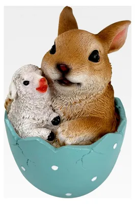 Produktbild von Dekofigur, Gartenfiguren - Hase im Osterei mit Lamm oder Küken - Osterdeko, Dekoration für Ostern & Frühling - Wetterfest, für den Außenbereich geeignet